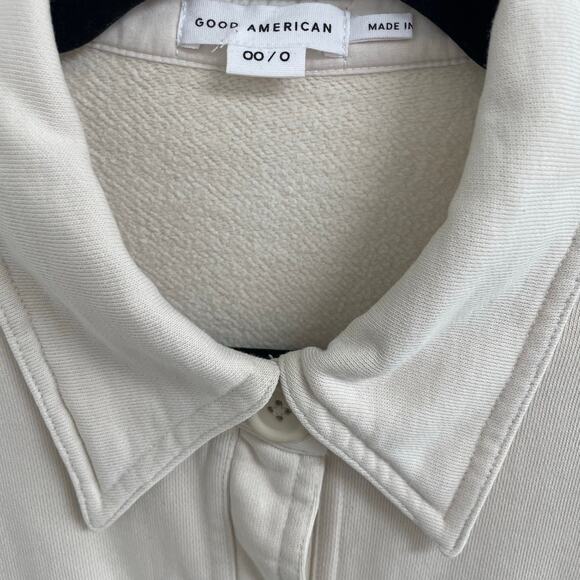 Good American Pure Cotton Button Up Fleece Shacket in Bone Womens XXS / XS AS IS - Picture 5 of 8